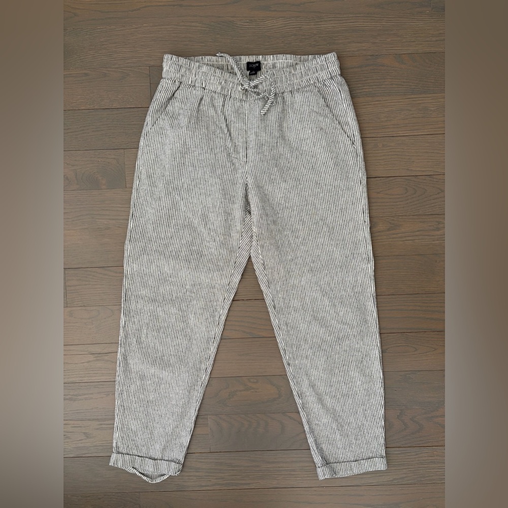 J.Crew Factory Striped Linen-Cotton Drawstring Pants Size 4 - Picture 2 of 3